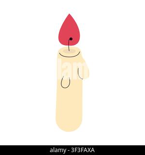 Cute Halloween burning candle vector illustration. Cartoon melting wax candle with red flame isolated on white background. Hand drawn cozy spooky holiday light element, stickers Stock Vector