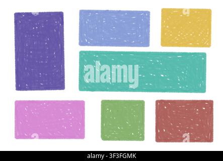 Set of colorful hand drawn rectangular boxes with scribbled texture on white background Stock Photo