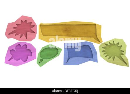 Collection of colorful blank paper cutout speech bubbles isolated on white background Stock Photo