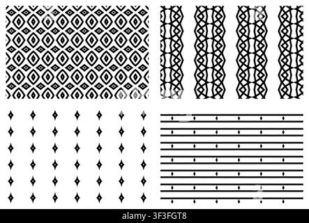 Black and white abstract geometric seamless pattern collection in four styles Stock Photo