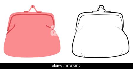 Coin purse Wallet pouch and cosmetic bags fashion accessory technical illustration. Organizer front view for Men, women, unisex silhouette style, flat handbag CAD sketch outline isolated Stock Vector