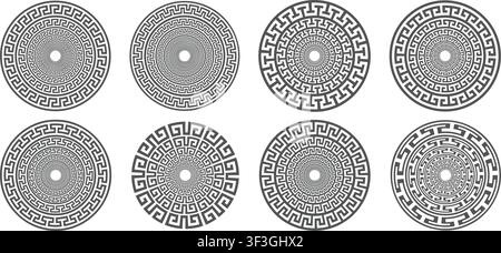 Circular Greek key ornament frame with Roman geometric pattern and meander motif. Round vector border ring in ancient neoclassical style with elegant Stock Vector