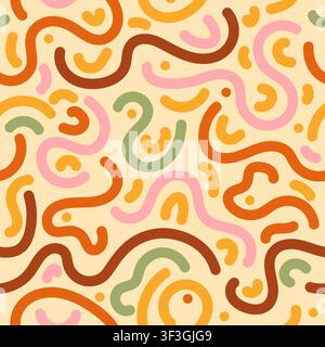 Organic seamless color pattern with abstract repeated worms and circles. Stock Vector