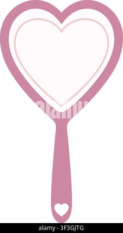 Soft pink hand mirror featuring a layered heart shaped frame a pale reflective center and a small heart accent on the handle Stock Vector
