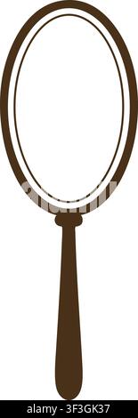 Traditional brown hand mirror with a clean oval reflective center layered border and a slim straight handle Stock Vector