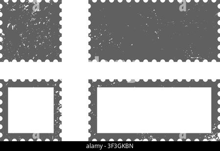 a set of square and rectangular postage stamp frames with a distressed textured effect for vintage designs. Stock Vector