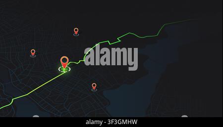 navigation interface with green route line and markers. Vector illustration. Stock Vector