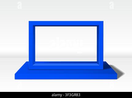 Empty blue 3D picture frame standing upright on white background Stock Vector