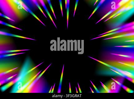 Vibrant neon rainbow burst lines radiating from a black center Stock Vector