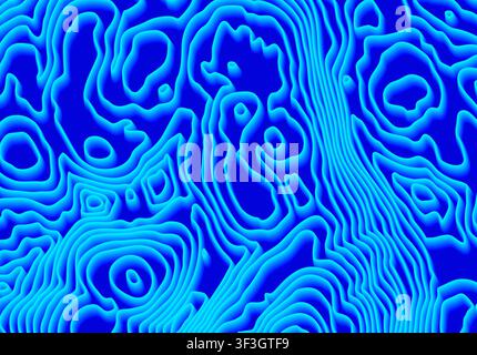 Bright blue and cyan topographic contour line pattern with organic wavy maze texture design Stock Vector