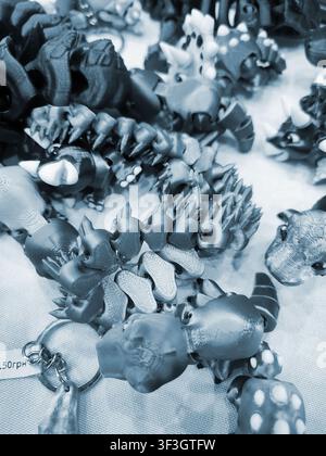 Art models printed on 3D printer. Different objects created on 3D printer from molten plastic. 3D printed different objects. Modern new modern additive progressive technologies. 3D printing technology Stock Photo