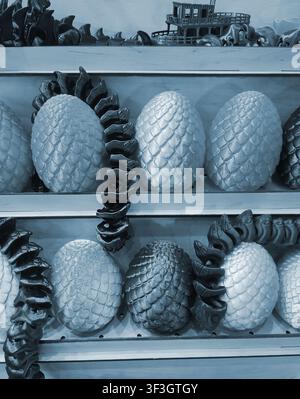 Art models printed on 3D printer. Different objects created on 3D printer from molten plastic. 3D printed different objects. Modern new modern additive progressive technologies. 3D printing technology Stock Photo