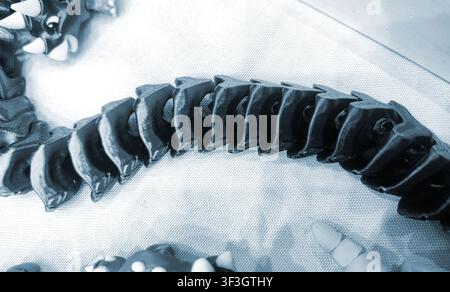 Art models printed on 3D printer. Different objects created on 3D printer from molten plastic. 3D printed different objects. Modern new modern additive progressive technologies. 3D printing technology Stock Photo