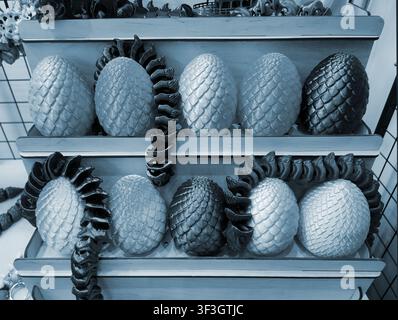 Art models printed on 3D printer. Different objects created on 3D printer from molten plastic. 3D printed different objects. Modern new modern additive progressive technologies. 3D printing technology Stock Photo