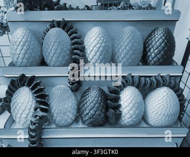 Art models printed on 3D printer. Different objects created on 3D printer from molten plastic. 3D printed different objects. Modern new modern additive progressive technologies. 3D printing technology Stock Photo