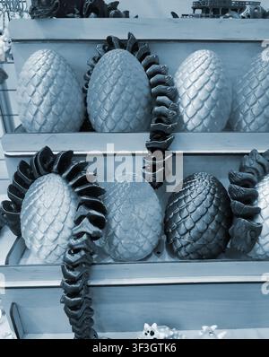 Art models printed on 3D printer. Different objects created on 3D printer from molten plastic. 3D printed different objects. Modern new modern additive progressive technologies. 3D printing technology Stock Photo