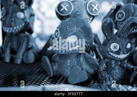 Art models printed on 3D printer. Different objects created on 3D printer from molten plastic. 3D printed different objects. Modern new modern additive progressive technologies. 3D printing technology Stock Photo