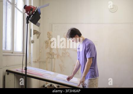 Young art student working in a studio classroom Stock Photo