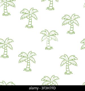 A seamless pattern featuring coconut palms with a green outline Stock Vector