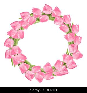 A vector illustration of a wreath made of pink tulips Stock Vector