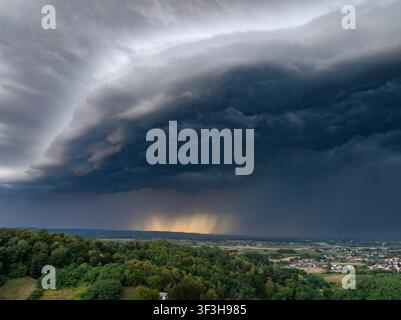 Aerial View of a Dramatic Supercell Thunderstorm Over the Plains Stock Photo
