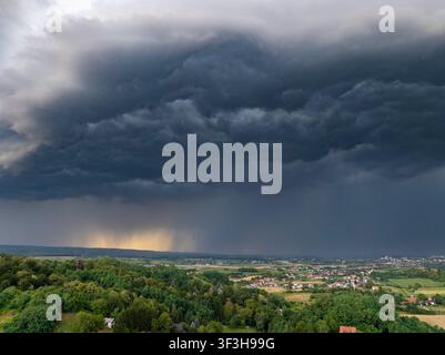 Aerial View of a Dramatic Supercell Thunderstorm Over the Plains Stock Photo