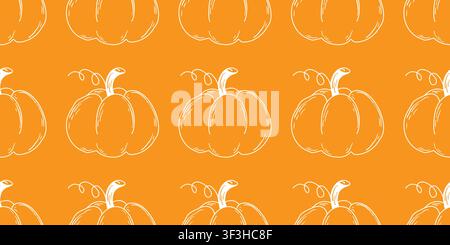 Silhouettes of ripe pumpkins on an orange background. Seamless pattern with autumn vegetables. Pumpkin fall season print for packaging, paper, and des Stock Vector