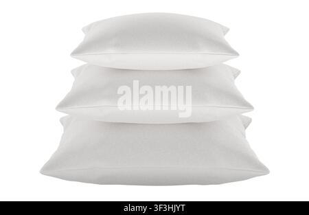 Stacked white pillows set. 3D rendering isolated on white background Stock Photo