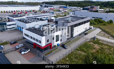 Aerial view of a Modern Data Center and Industrial Park for Cloud Computing, IT Infrastructure, and Smart City Technology Stock Photo