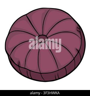 Round purple throw pillow vector illustration with tufted button detail Stock Vector