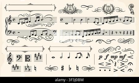 Elegant musical notes dancing around a treble clef symbol on a clean background. Stock Vector