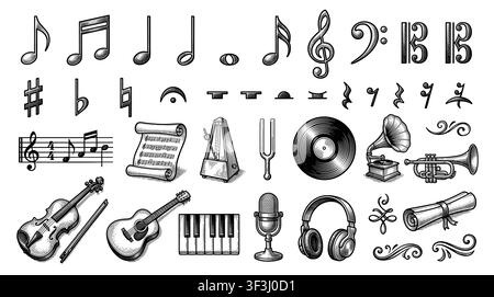 Elegant musical notes dancing around a treble clef symbol on a clean background. Stock Vector