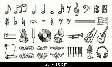 Elegant musical notes dancing around a treble clef symbol on a clean background. Stock Vector