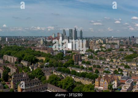 Aerial view of the modern Vauxhall skyline with illuminated skyscrapers ...