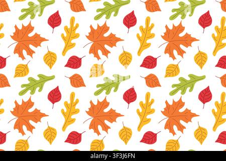 Seamless pattern with fallen autumn leaves. Warm seasonal repeat design. Vector illustration for fall fabric, seasonal wallpaper Stock Vector