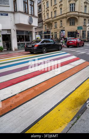 Pedestrian crosswalk with the rainbow flag in Elche city, Alicante ...