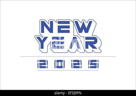 New Year 2025 bold blue typography design on white background Stock Vector
