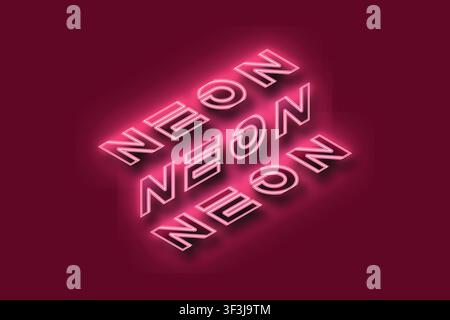 Neon Typography Pink Glow Text Retro Futuristic Maroon Background Design Stock Vector