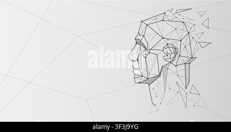 Creative illustration of man head over geometric background Stock Vector