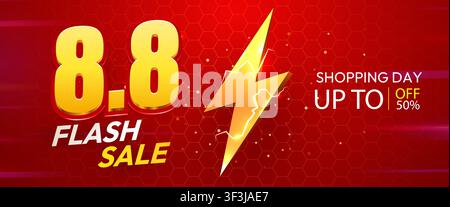 8.8 Flash Sale banner with lightning icon. Promotional discount background for marketing. Vector illustration Stock Vector
