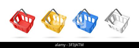 Set of colorful shopping baskets in 3D Stock Vector