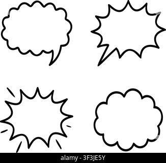 Comic Speech Balloons Line Art Vector Illustration Isolated on White Background Stock Vector
