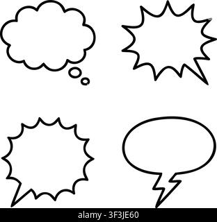 Thought Bubble and Chat Frame Line Art Vector Isolated on White Background Stock Vector