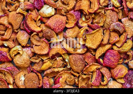Dried apples. Natural dried fruits. Lots of dried fruit. Stock Photo
