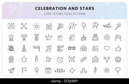 Celebration and Stars Icon Set, Editable Line. Stock Vector