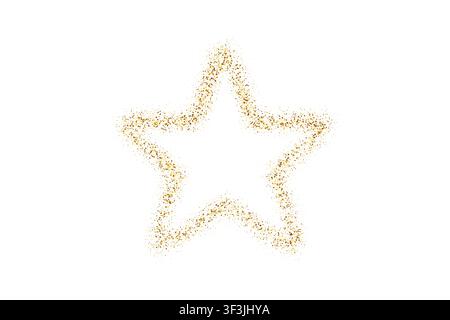 Golden glitter particles create a sparkling five pointed star outline shape made of decorative dots Stock Vector