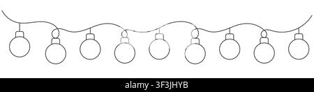 Christmas Garland with Balls, Editable Line. Stock Vector