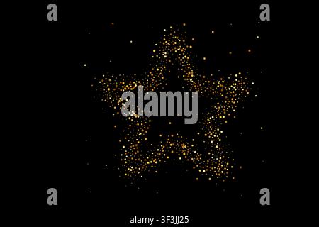 Golden glitter particles form a sparkling star outline shape with glowing dots on an abstract black background Stock Vector