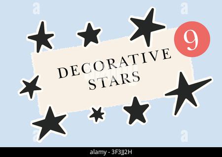 Decorative scrapbook paper collage featuring black star stickers torn elements and a handmade journal style Stock Vector