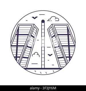 Gate of Europe Towers Skyscrapers Line Icon Stock Vector